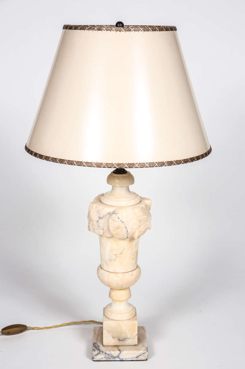 Vintage hand carved alabaster lamp from Italy. New shade and newly wired.