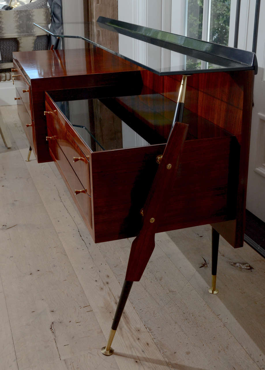 Midcentury Silvio Cavatorta Rosewood Commode with Glass Top In Good Condition In Sag Harbor, NY