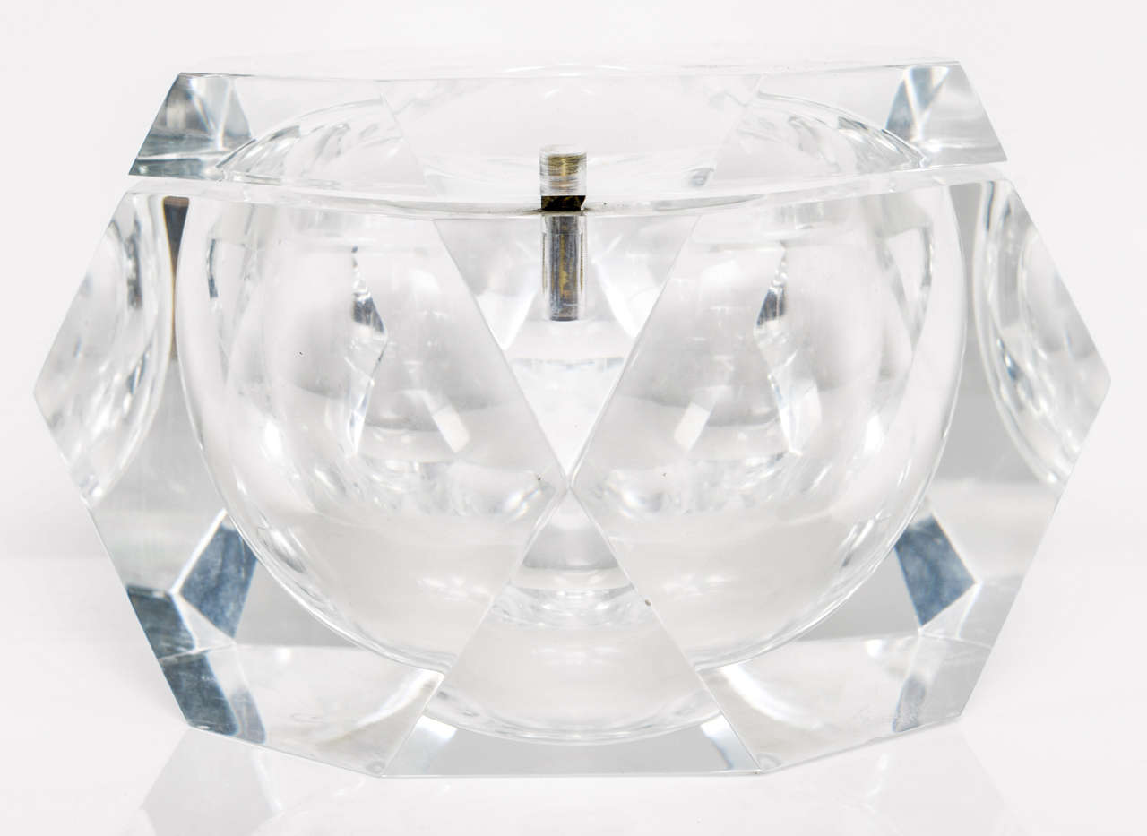 American Large Vintage Faceted Lucite Ice Bucket- Box