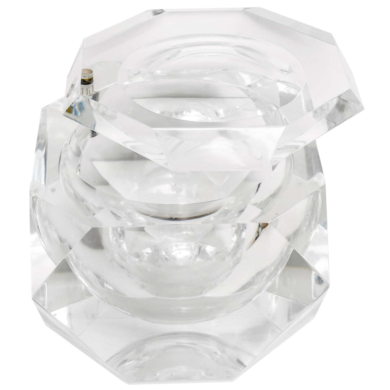 Large Vintage Faceted Lucite Ice Bucket- Box