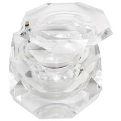 Large Vintage Faceted Lucite Ice Bucket- Box