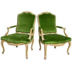 Pair of Bergeres with Green Velvet- Armchairs