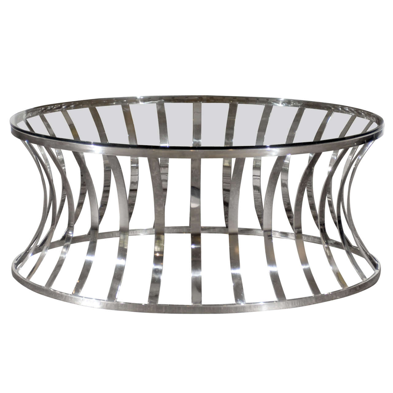 Dramatic Vintage Chrome Coffee Table in the Style of Milo Baughman
