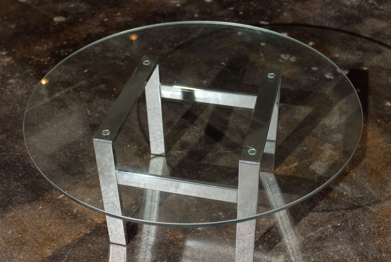 Mid-Century Modern Chrome and Glass Flat Bar Coffee Table in the Style of Milo Baughman For Sale