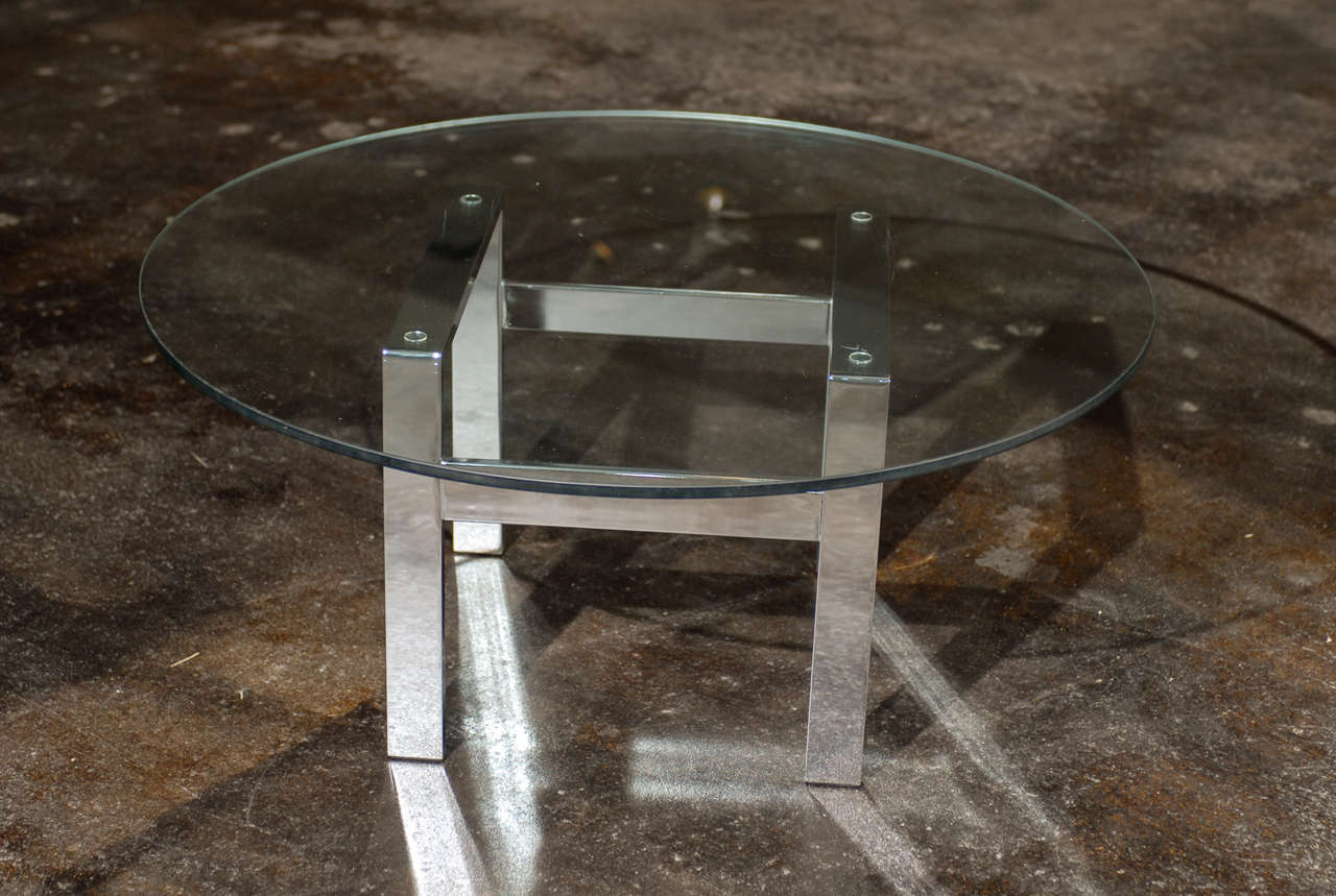 Unknown Chrome and Glass Flat Bar Coffee Table in the Style of Milo Baughman For Sale