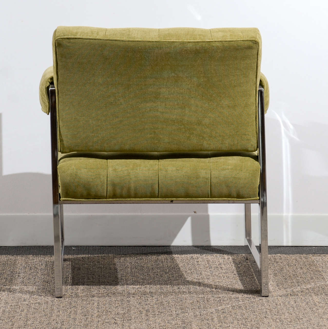 Late 20th Century Stylish Pair of Milo Baughman Style Lounge Chairs in Lime Chenille, circa 1975 For Sale