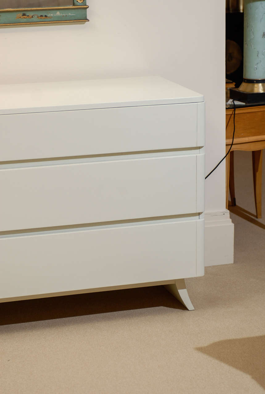 Mid-Century Modern Rare Rway Three Drawer Chest in Cream Lacquer - Pair Available