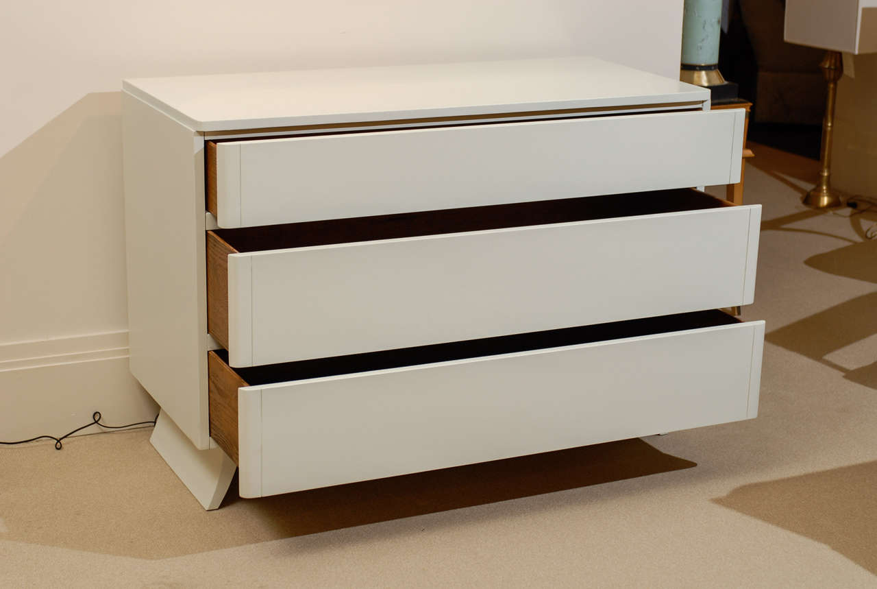 American Rare Rway Three Drawer Chest in Cream Lacquer - Pair Available