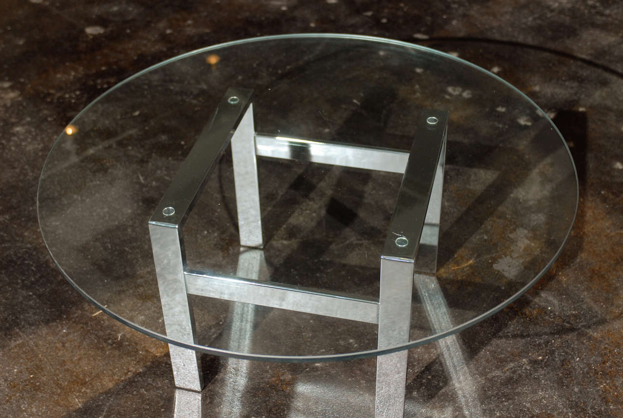 Chrome and Glass Flat Bar Coffee Table in the Style of Milo Baughman For Sale at 1stDibs