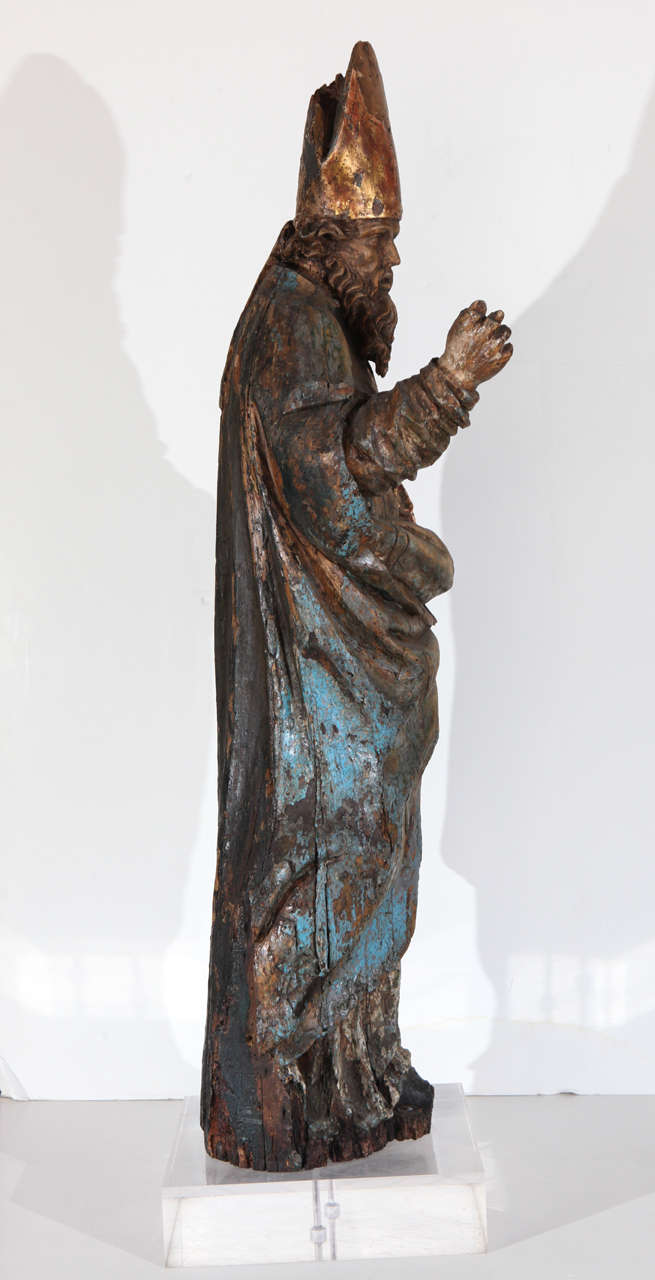 Gilt 16th Century Wood Statue of a Bishop