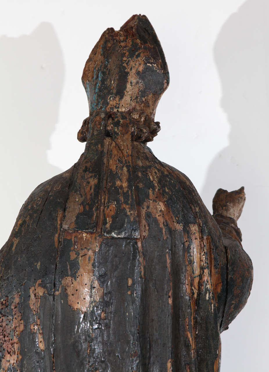 18th Century and Earlier 16th Century Wood Statue of a Bishop