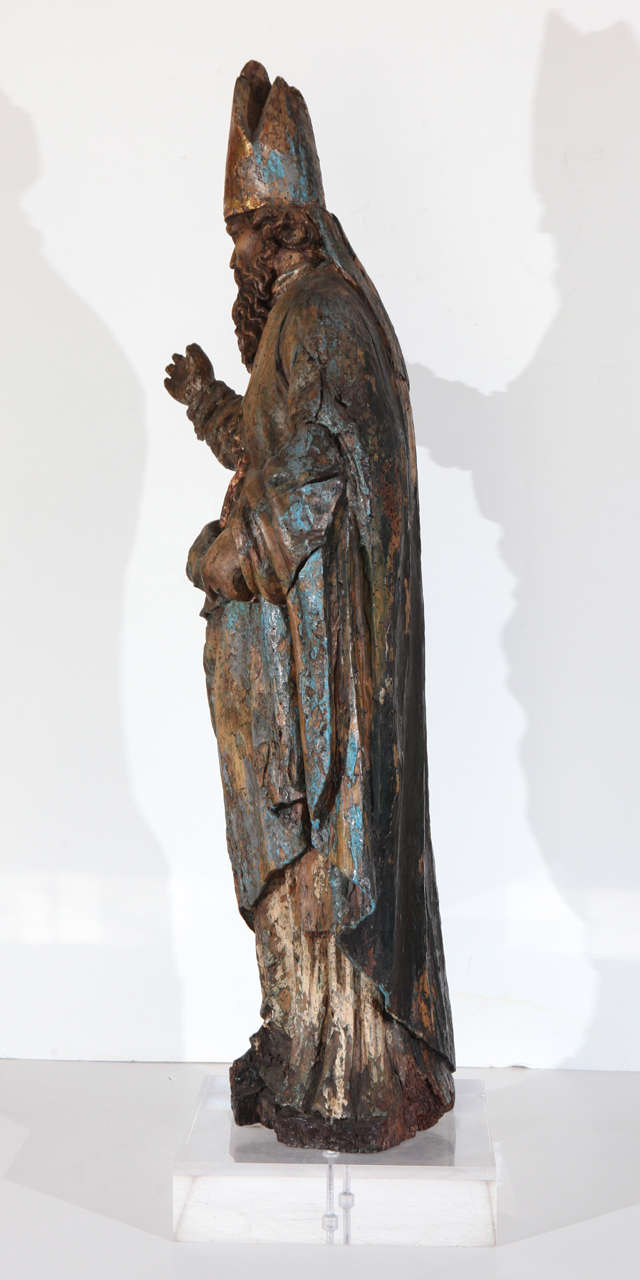 16th Century Wood Statue of a Bishop 1