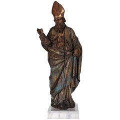 16th Century Wood Statue of a Bishop