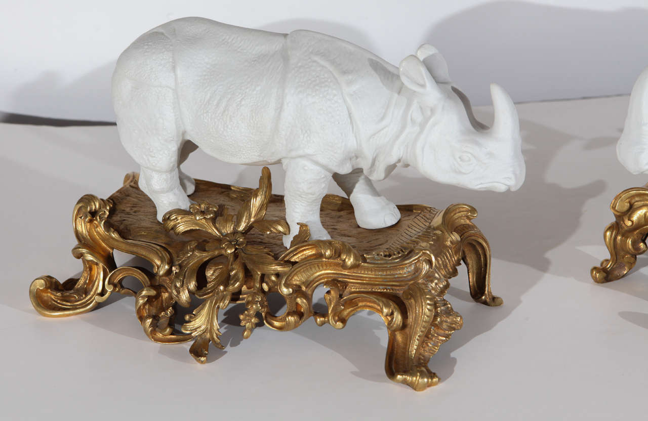 French 19th Century Bisque Rhino Sculptures