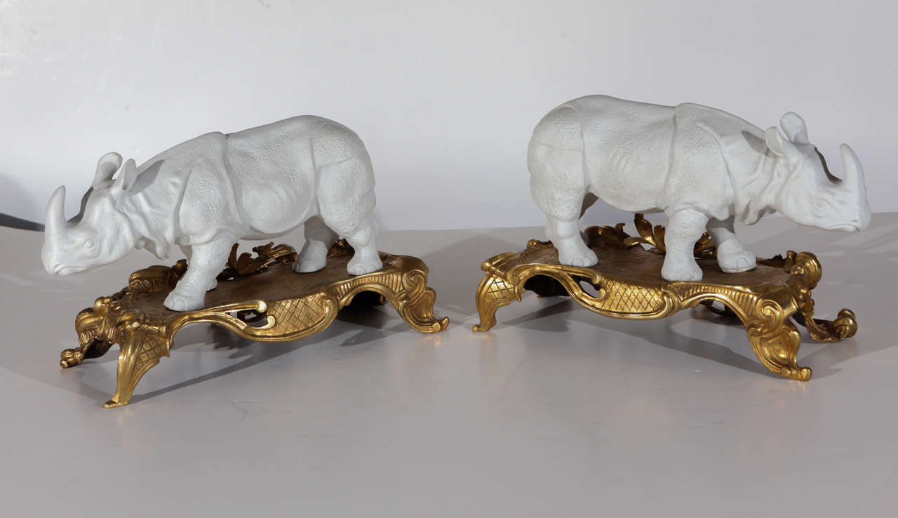 19th Century Bisque Rhino Sculptures 1
