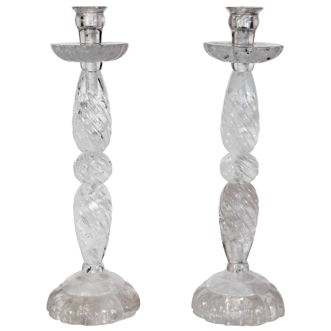 European Rock Crystal Candlesticks