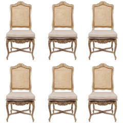 Set of Six Carved Painted Cane Chairs