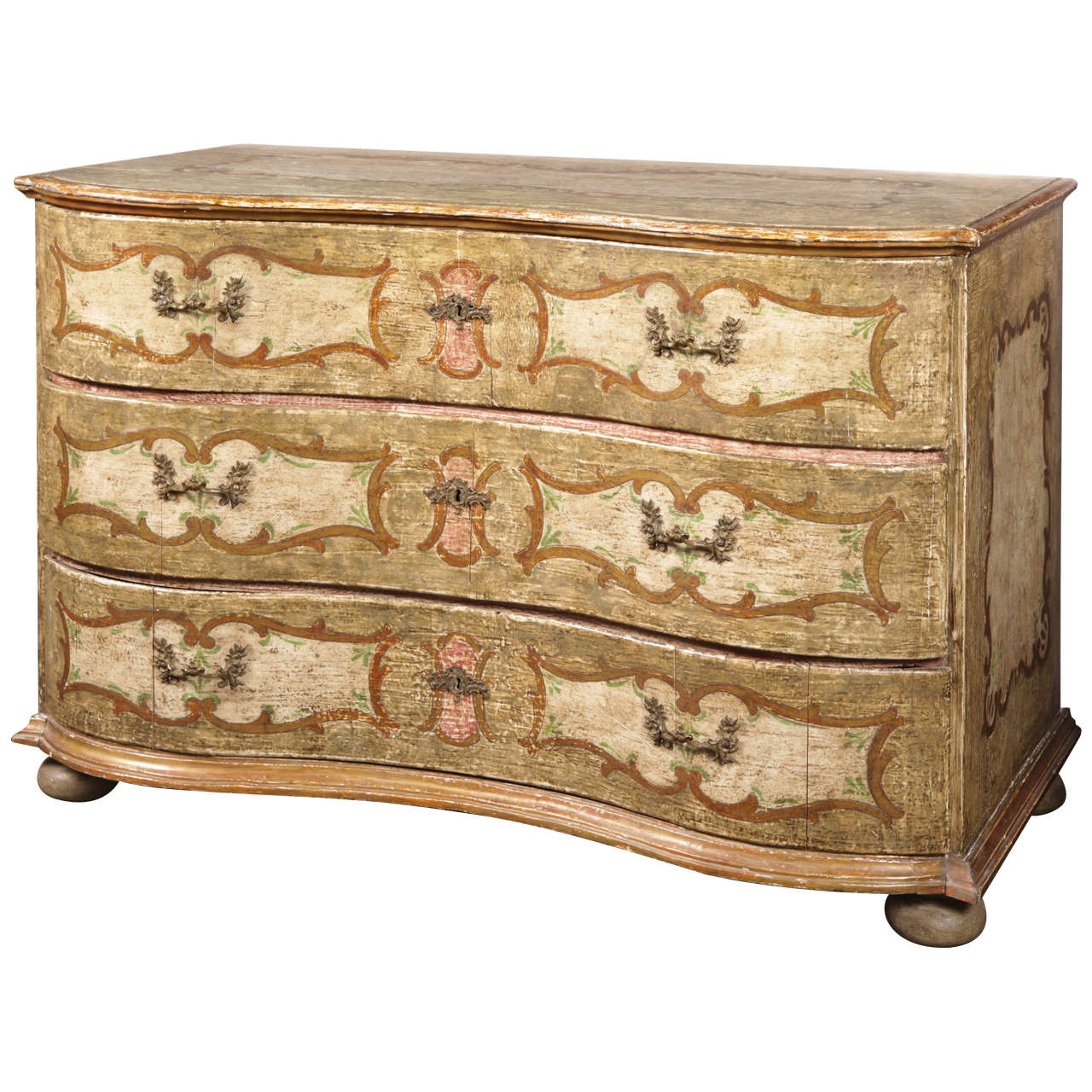 Antique Painted Italian Bombe Commode Chest of Drawers at 1stdibs