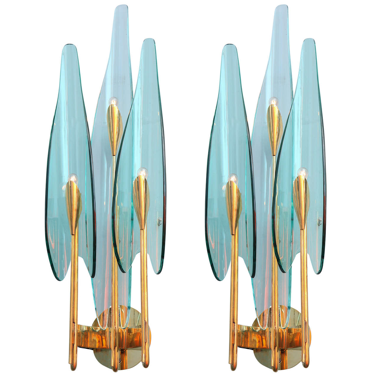 Rare Pair of Three Light Dahlia Sconces by Max Ingrand for Fontana Arte