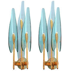 Rare Pair of Three Light Dahlia Sconces by Max Ingrand for Fontana Arte