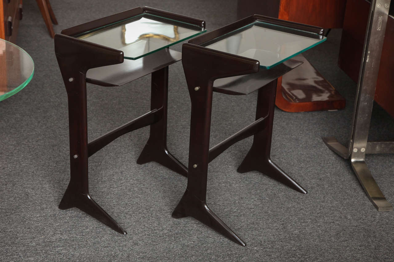 Stunning pair of end or night tables made in Milan 155, designed by Caesar Lacca. Very hard to find in this great small size.