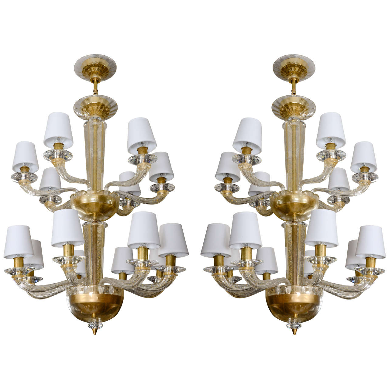 Pair of Fourteen-Arm Chandeliers in Murano Glass