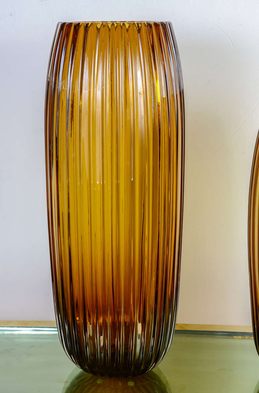 Italian Set of Two Vases and Two Cups in Murano Glass, Signed Toso 