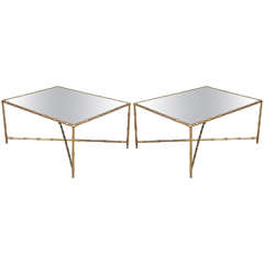 Pair of Coffee Tables in Metal and Mirror Pair of Coffee Tables in Metal and Mirror