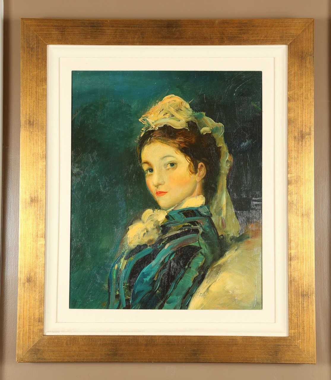 Oil portrait of a Victorian era woman in a contemporary frame.  Artist and date unknown.