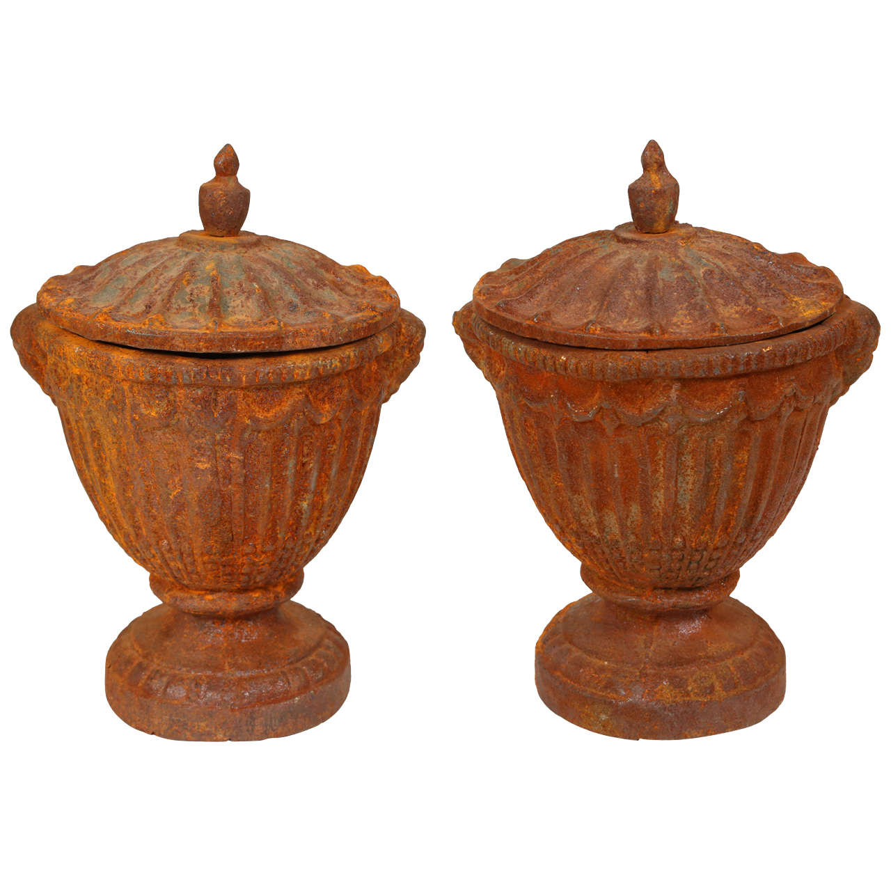 Pair of Vintage Iron Urns
