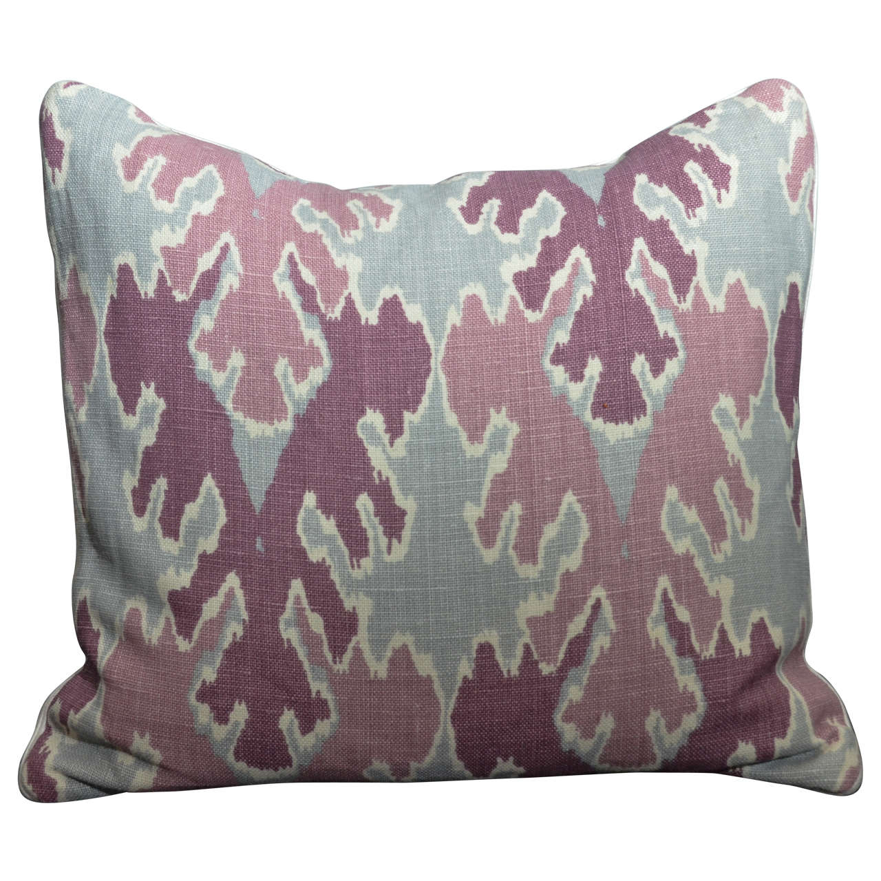 Pair of Purple and Gray Linen Ikat Pillows For Sale