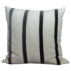 Off-White Linen Pillow with Charcoal Gray Velvet Stripes 4