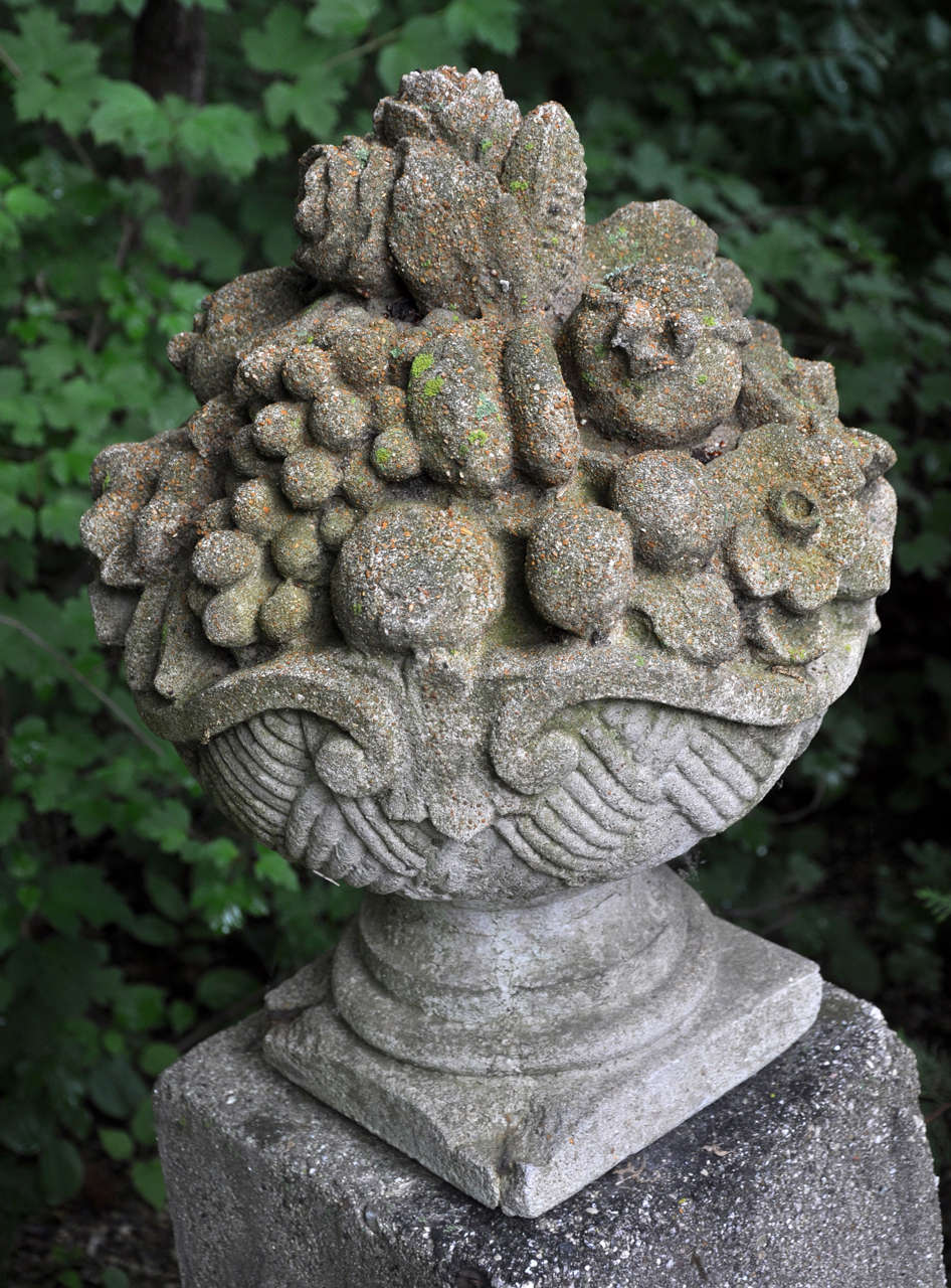 French Cast Concrete Floral Urn on Stand, circa 1890 For Sale