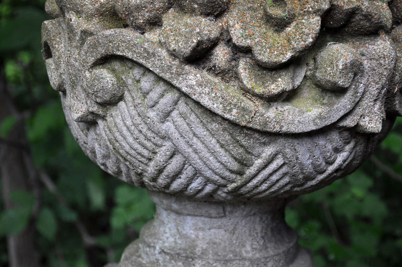 19th Century Cast Concrete Floral Urn on Stand, circa 1890 For Sale