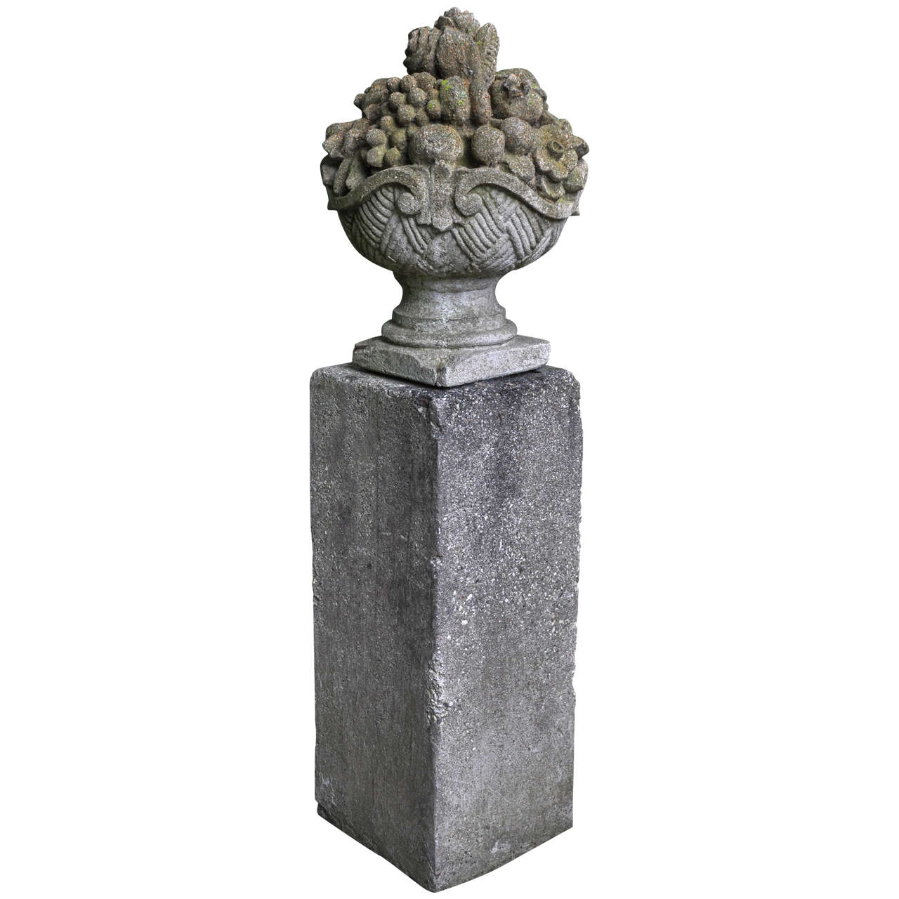 Cast Concrete Floral Urn on Stand, circa 1890 For Sale