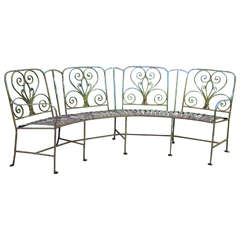 Curved Four-Chair-Back Iron Garden Settee, France, circa 1890