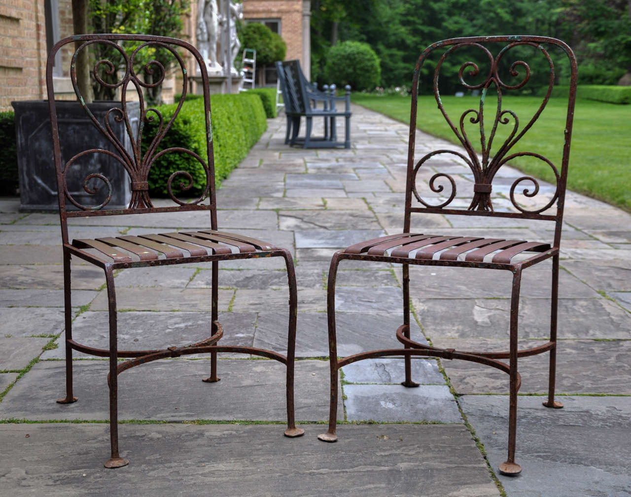 French Pair of Iron Garden Chairs, France, circa 1890