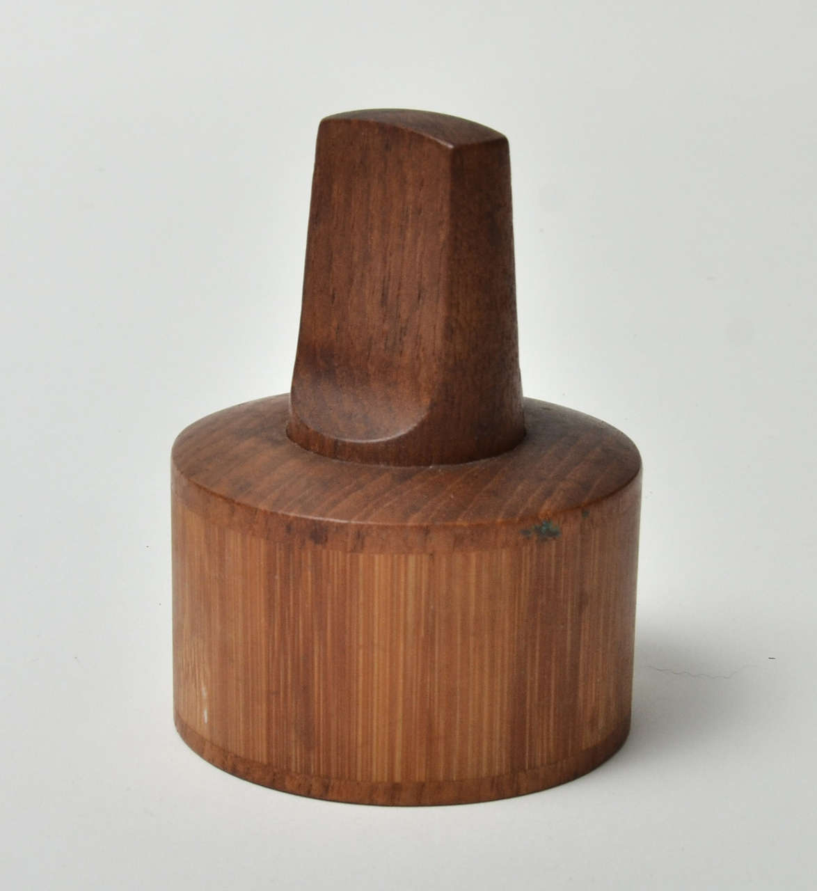 Bamboo & Teak Pepper Mill from Jens Quistgaard's Rare Wood Series, circa 1960.  Made in Denmark and using Peugeot Lion Steel Grinder.  Cylindrical teak base with bamboo 