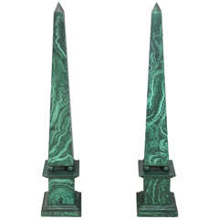 Pair of Faux Malachite Obelisks