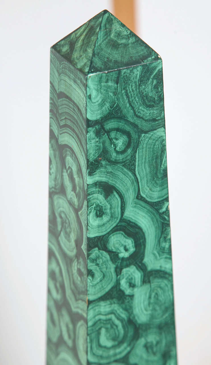 Pair of Faux Malachite Obelisks In Good Condition In Stamford, CT