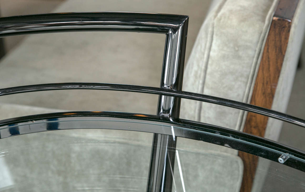 Modern Nickel and Glass Oval Bar Cart