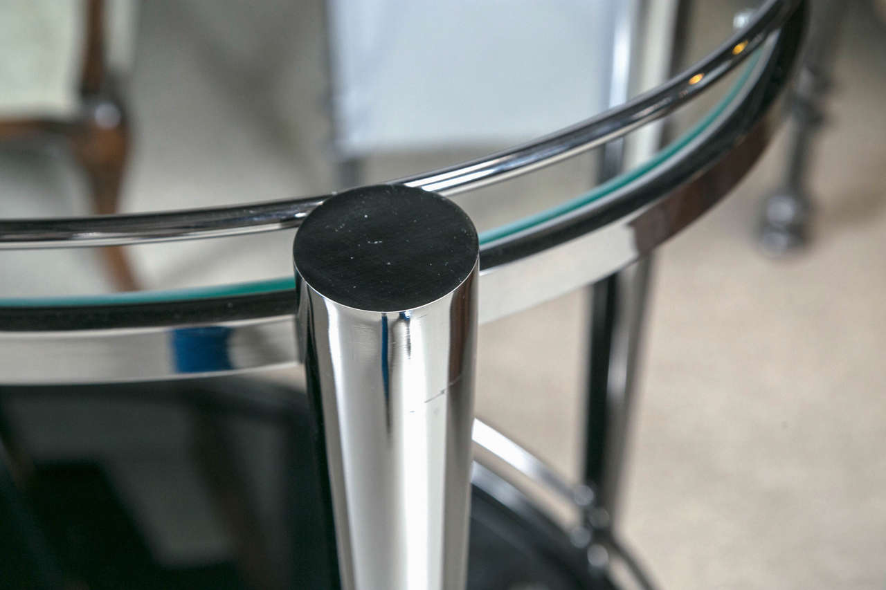 Italian Nickel and Glass Oval Bar Cart
