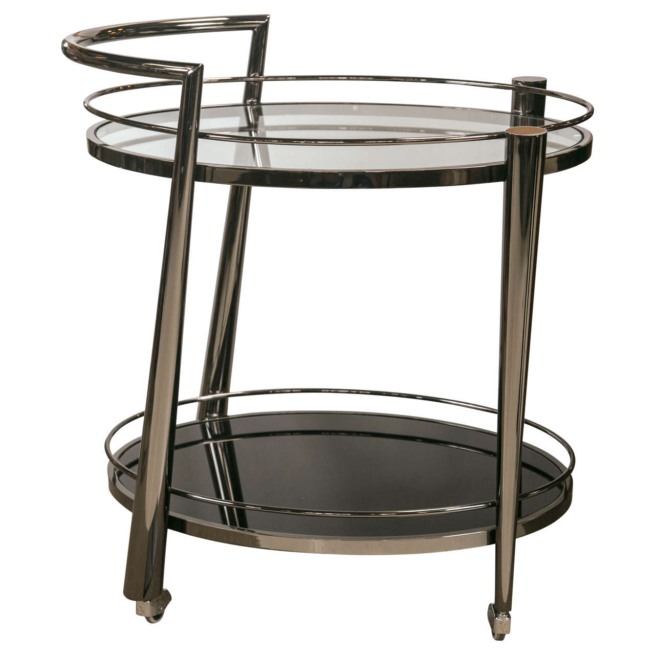 Nickel and Glass Oval Bar Cart