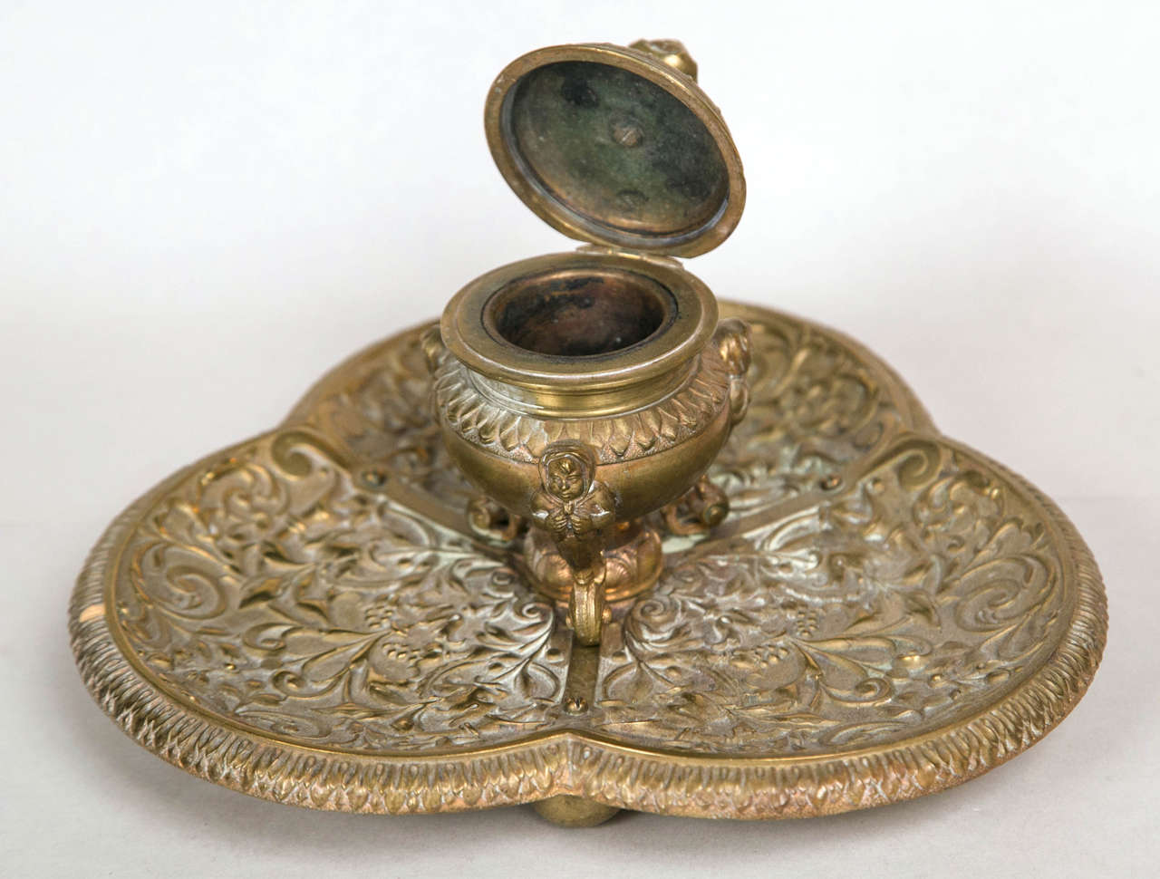 Empire Revival Bronze English Inkwell For Sale