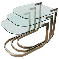 Set of Chrome and Glass Nesting Tables by D.I.A