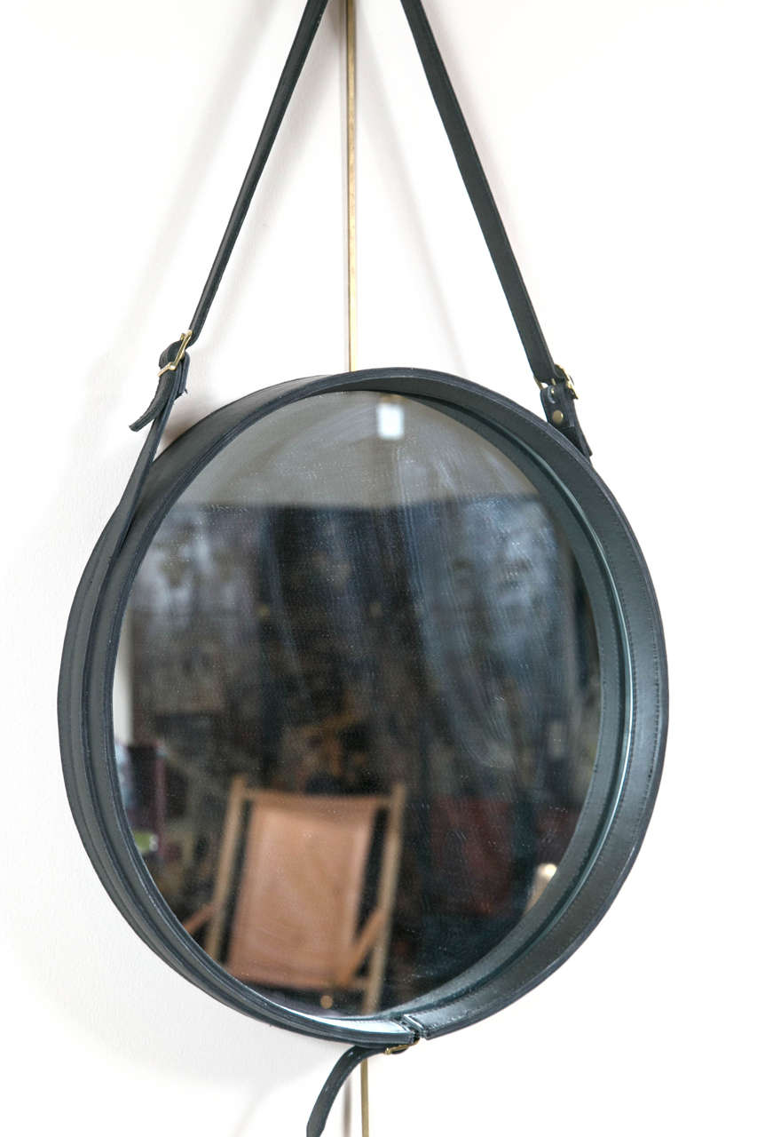 20th Century Circular Leather Strap Mirror