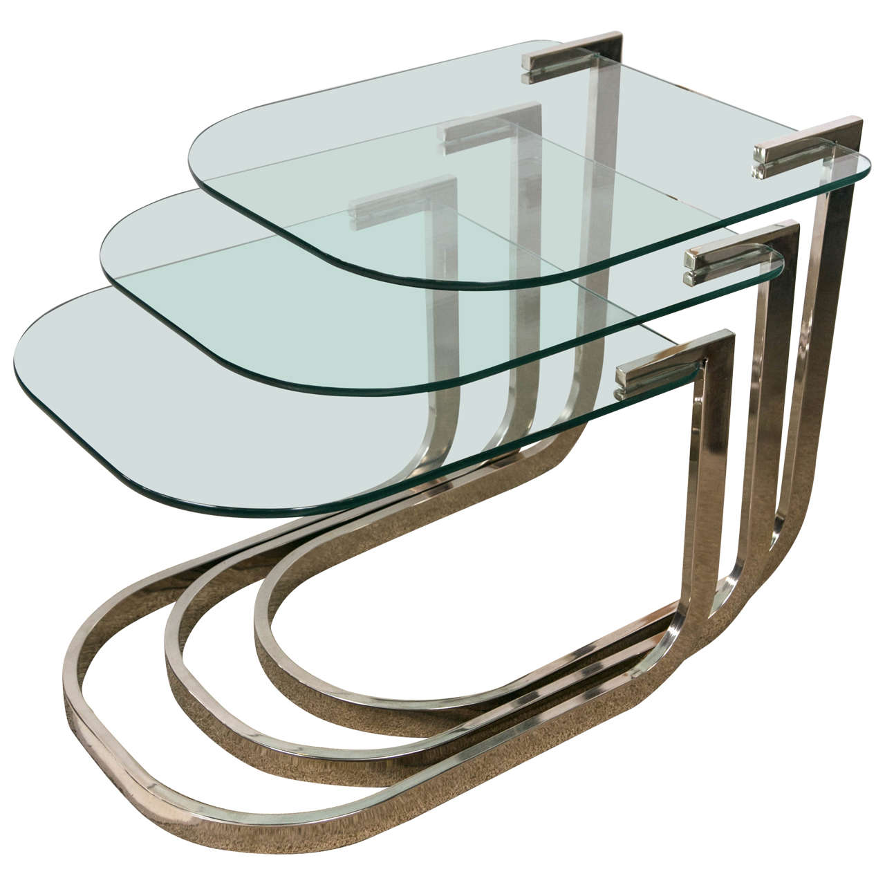 Set of Chrome and Glass Nesting Tables by D.I.A at 1stDibs