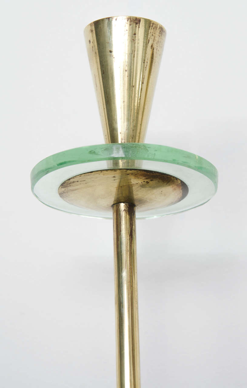 European Pair of Midcentury Brass Sconces in the Style of Fontana Arte