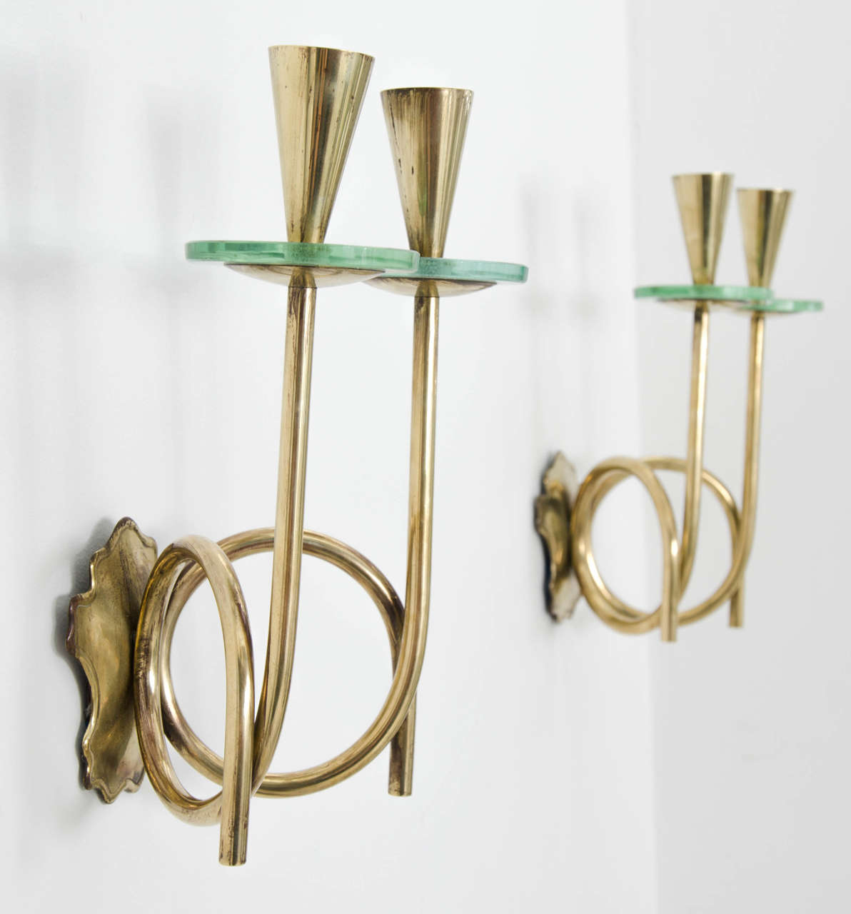20th Century Pair of Midcentury Brass Sconces in the Style of Fontana Arte