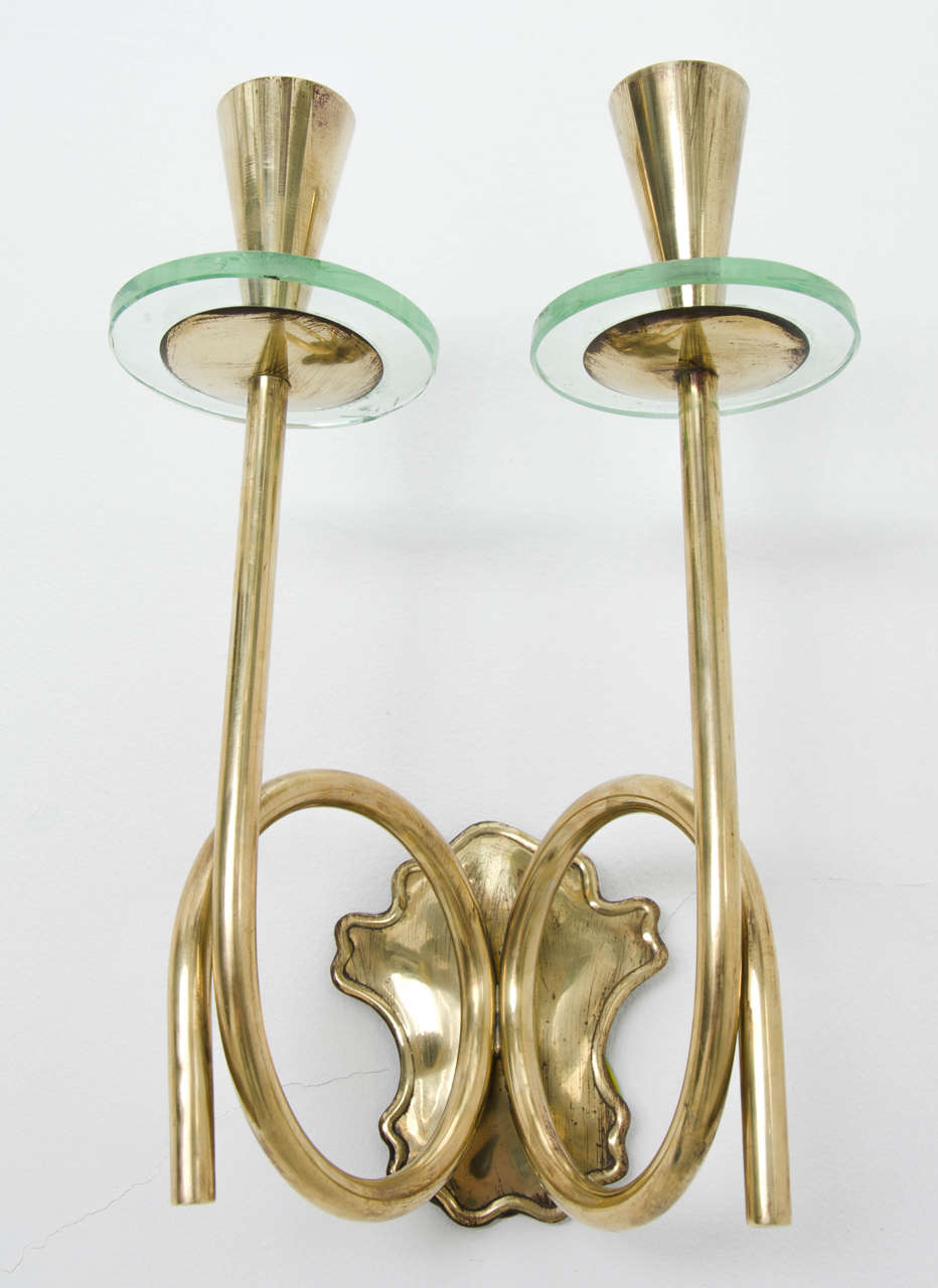 Pair of Midcentury Brass Sconces in the Style of Fontana Arte 2